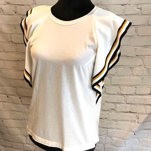 MRZ Italian Cotton White Ruffle Sleeve Top size SMALL